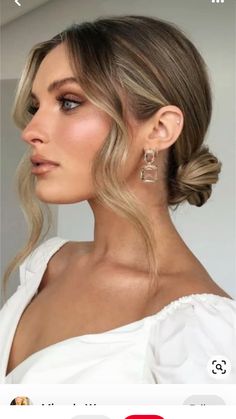 Tied Hairstyle For Wedding, Bussines Woman Hairstyles, Brunette Low Bun Wedding, Wedding Guest Hair Brunette, Wedding Guest Hairstyles Low Bun, Slick Updo Hairstyles Wedding, Wedding Hair For Windy Day, Low Bun Party Hairstyles, Formal Event Hairstyles For Medium Length Hair