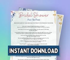 the instructions for bridal shower pass the prom are displayed in front of a blue and green background