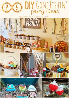 a collage of different pictures with the words diy gone fishin party ideas