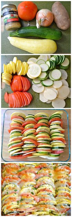 several different types of food are shown in this collage, including cucumbers, tomatoes, and other vegetables