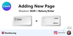 two buttons with the words adding new page and shortcut shift + return / enter