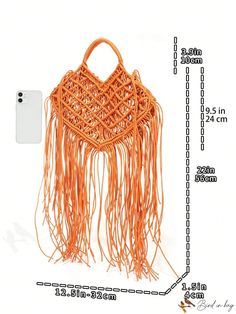 BirdinBag - Chic Fringed Beach Bag - Minimalist Crochet Design, Small-Sized Rope Purse, Minimalist Crochet, Hippie Grunge, Tassels Decor, Rope Weave, Woven Handbags, Boho Purses, Crochet Design, Orange Pattern