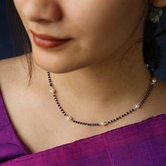 Silver And Pearl Bracelets, Blackbeads Mangalsutra Gold Simple, Black Beads With Pearls, Silver Black Beads Mangalsutra, Pearl Mangalsutra Designs, Black Beaded Jewelry Gold Latest, Black Beads Mangalsutra Design Simple, Blackbeads Mangalsutra Designs, Daily Wear Mangalsutra Designs