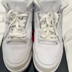 Jordan3 Pure Money 10.5 Size Pre Owned With Box As Pictured Nike Jordan Shoes In Leather, Nike Jordan Leather Shoes With Laces, Designer Low-top Jordan Shoes, Designer White Nike Custom Sneakers, Nike Jordan White Leather Shoes, Luxury Leather Lace-up Jordan Shoes, Luxury Low-top Leather Jordan Shoes, White Nikes, Mens Shoes Sneakers