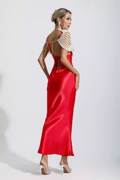 Elegant Backless Satin Mermaid Dress, Backless Satin Mermaid Dress For Evening, Satin Fishtail Evening Dress For Gala, Red Fitted Satin Maxi Dress, Backless Satin Mermaid Dress For Party, Backless Satin Mermaid Party Dress, Satin Fishtail Dress For Evening, Evening Satin Fishtail Dress, Evening Mermaid Fishtail Dress With Back Opening