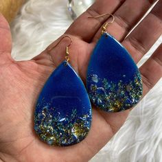 Blue and Gold Teardrop Earrings – Mamota Creative Elegant Blue Resin Earrings, Handmade Teardrop Resin Earrings, Handmade Resin Teardrop Earrings, Unique Teardrop Resin Earrings, Blue Teardrop Resin Jewelry, Gold Hand-painted Teardrop Earrings, Gold Hand Painted Teardrop Earrings, Gold Teardrop Earrings Hand Painted, Blue Long Drop Teardrop Earrings Gift