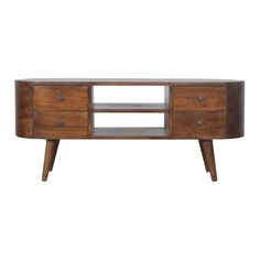 the sideboard is made out of wood and has two drawers on each side, one with