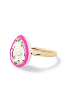 Make a statement day or night. This ring adds the perfect amount of sparkle to any occasion. Customize with your choice of pear-shaped lab-created white topaz with two-tone colored enamel. Pink Jewerly, Pear Cocktail, Art Deco Inspired Jewelry, Colorful Costume Jewelry, Pear Cocktails, Enameling Jewelry, Enamel Jewellery, Alison Lou, Jewelry Design Drawing