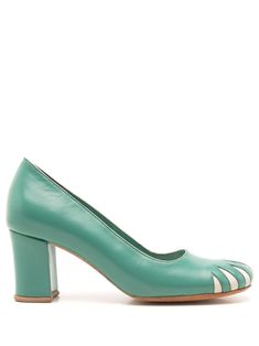 aqua green/off-white calf leather panelled design round toe slip-on style branded insole high 55mm block heel Andy Warhol, Aqua Green, Leather Pumps, Pump Shoes, Calf Leather, Block Heels, Fashion Branding, Slip On, Pumps