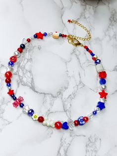 Red Patriotic Necklace For 4th Of July, Blue Patriotic Necklace For Gift, Patriotic Blue Necklace For Gift, Patriotic Round Beads Necklace As Gift, Patriotic Round Beads Necklace Gift, Patriotic Multicolor Necklaces For Gifts, Blue Beaded Necklace For 4th Of July, Blue Beaded Necklaces For 4th Of July, Patriotic Blue Beaded Necklace For Gifts