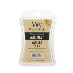 woodwick wax melt vanilla bean in a package on a white background with the label