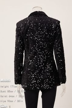 Expertly crafted with a PU Leather lapel and sequin embellishments, our Midnight Dream blazer exudes sophistication and style. The included up leather belt adds a touch of elegance, making this blazer perfect for any special occasion. Elevate your wardrobe with this must-have statement piece. Decoration Sequined Style Elegant Fabric Type Blended fabrics , Sequin , PU Material Polyester , Polyester Neckline Suit Collar Pattern Type Solid , Patchwork Sleeve Length Full Season Spring / Autumn , Winter Fabric Slight Stretch Fall Evening Blazer With Notch Lapel, Notch Lapel Blazer For Evening In Fall, Chic Embellished Winter Blazer, Elegant Winter Outerwear With Contrast Sequin, Elegant Holiday Sequin Outerwear, Elegant Sequined Blazer For Formal Occasions, Chic Sequined Evening Outerwear, Chic Sequined Outerwear For Evening, Luxury Sequined Party Blazer