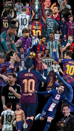 the collage shows many different soccer players and their names on each team's jerseys