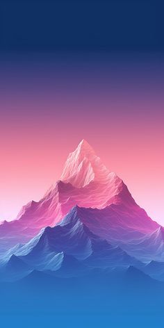 an image of a mountain that looks like it is floating in the air with pink and blue colors