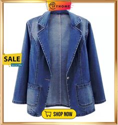 Shawl Collar Plain Denim Denim Jacket Trendy Medium Wash Denim Blazer, Trendy Denim Blazer, Spring Denim Blazer With Pockets, Winter Denim Blue Denim Blazer, Casual Medium Wash Blazer For Spring, Trendy Denim Blazer With Pockets, Casual Spring Blazer, Casual Medium Wash Blazer For Fall, Casual Denim Blazer For Fall