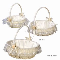 Set of Three Round Baskets - Events and Crafts-Events and Crafts Candle Ceiling, Quinceanera Accessories, Round Baskets, Recuerdos Primera Comunion Ideas, Basket Centerpieces, Cake Frame, Rose Basket, Event Decor Direct, Ivory Flower Girl