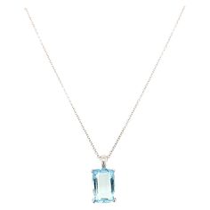 Aquamarine emerald cut solitaire pendant necklace 18k white gold Aquamarine gemstone light blue emerald shaped total weight 2.50ct Hallmark Chain length 18 inches Accompanied with valuation. Classic Blue Rectangular Necklace, Emerald Cut Solitaire, Blue Emerald, Solitaire Pendant Necklace, Moonstone Necklace, Aquamarine Gemstone, Solitaire Pendant, Drop Necklace, Emerald Cut