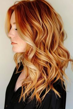 Blonde Highlights In Red Hair, Highlights In Red Hair, Redhead With Highlights, Red Hair Ideas, Light Blonde Balayage