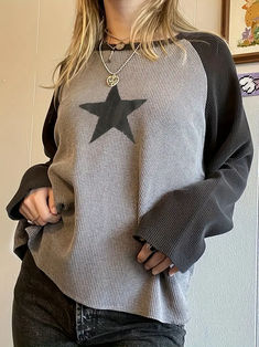 Star Pattern Crew Neck T-Shirt, Casual Long Sleeve Top For Spring & Fall, Women's Clothing, affiliate Coffee Fabric, 00s Mode, 2000s Streetwear, Clubbing Outfits, Casual Shirt Women, Shirts Women Fashion, Streetwear Aesthetic, Loose Tees, Ladies Tee Shirts