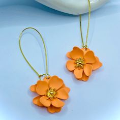 These Adorable Earrings Are Perfect For A Summer Event, Vacation Or Just To Wear At Any Time, Gold Plated Ear Hooks And Orange/Coral Flower Earrings With A Drop Of Almost 3 Inches. Everyday Hypoallergenic Orange Earrings, Orange Flower Earrings For Gift, Orange Flower-shaped Adjustable Earrings, Orange Adjustable Dangle Flower Earrings, Nickel-free Orange Flower Earrings, Nickel Free Orange Earrings For Everyday, Nickel-free Orange Earrings For Everyday Wear, Orange Dangle Flower Earrings With Ear Wire, Gift Orange Hoop Earrings With Ear Wire