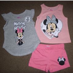 New With Tags ~ Never Worn! Baby Girls Disney Junior 3 Pc Minnie Mouse Summer Set Sizes 12 Months, 18 Months, Or 24 Months Colors-- Peach Gray Silver Set Includes-- Tank Top-- Scoop Neck, Printed Graphics, Glitter Accents Tank Top-- Ruffled Sleeves, Printed Graphics, Rounded Hemline Shorts-- Elastic Waistband, Printed Graphics, Glitter Accents 60% Cotton 40% Polyester Machine Wash Casual Pink Minnie Mouse Set, Cotton Minnie Mouse Top For Playtime, Summer Cotton Minnie Mouse Sets, Minnie Mouse Cotton Summer Sets, Cute Minnie Mouse Summer Sets, Playful Mickey Mouse Cotton Sets, Casual Minnie Mouse Tops For Playtime, Cotton Mickey Mouse Tops For Playwear, Cute Cotton Mickey Mouse Sets