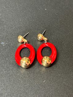 Vintage Retro 1980s Gold tone high end statement power dress red drops enamel pair stud earrings pierced Power Dress, Dangly Earrings, Dress Red, Jewelry Earrings Studs, Vintage Gold, Retro Vintage, Gold Tones, Jewelry Earrings, Stud Earrings