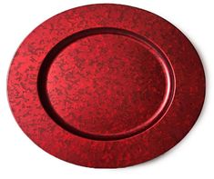 a red plate sitting on top of a white counter