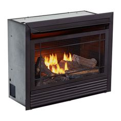 an electric fireplace with flames in it