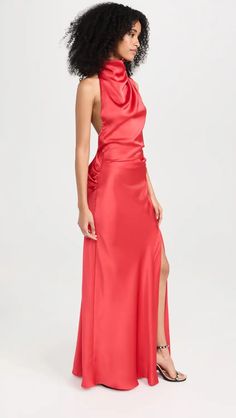 MISHA Constantina Gown | Shopbop Fitted Draped Satin Dress With Bias Cut, Fitted Bias-cut Draped Satin Dress, Fitted Satin Dress With Ruched Back For Evening, Fitted Satin Dress With Side Slits For Formal Occasions, Formal Fitted Satin Dress With Side Slits, Fitted Satin Dress With Side Slits For Gala, Fitted Satin Dress With Side Slits For Evening, Fitted Satin Dress With Side Slits, Formal Backless Satin Dress With Ruched Back