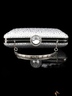 BirdinBag - Elegant Evening Party Clutch Bag: Rhinestone Decor, Silver Chain Strap Elegant Handheld Bag With Chain, Elegant Handheld Chain Bag, Elegant Silver Bag With Chain, Elegant Silver Bags With Chain Detail, Silver Chain Bag For Event, White Rhinestone Clutch For Party, Elegant Handheld Evening Bag With Chain, Square Evening Bag With Rhinestones For Party, Elegant Silver Portable Bag