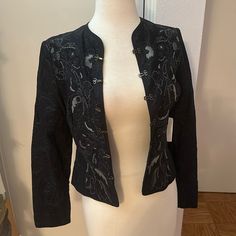 Nwt Tahari Embroidered Evening Jacket Size S/P. Msrp $498.00 Evening Jacket, Evening Jackets, Black And Silver, Blazer Suit, Black Red, Suit Jacket, Black And Red, Jackets & Coats, Jackets For Women