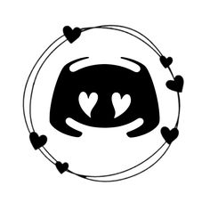 a black and white drawing of a cat with hearts around it's eyes in a circle