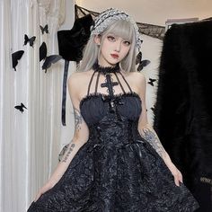 Halloween Pleated Dress Black M, Dress Weights, Cross Neck, Estilo Punk, Gothic Dress, Halterneck Dress, Black Bodycon Dress, A Cross, Halloween Dress, Tutu Dress