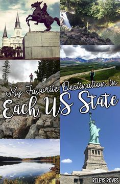 the statue of liberty in each us state is shown with text that reads, my favorite destination in each us state