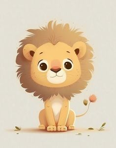 a cartoon lion sitting on the ground with a flower in it's mouth and eyes