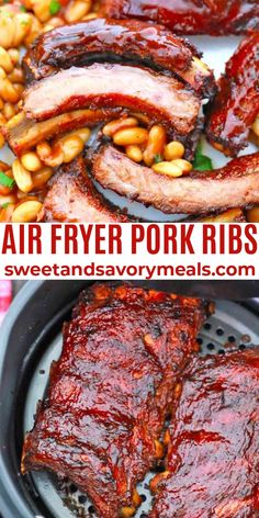 air fryer pork ribs with bbq sauce and beans