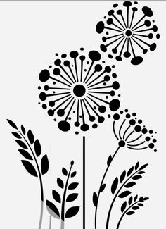 black and white dandelions on a white background