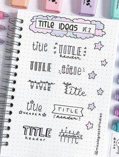 Bullet Journal Titles, Bullet Journal Font, Title Ideas, Journal Lettering Ideas, Note Ideas, Bullet Journal Banner, Journal Fonts, Bond Paper Design, Bullet Journal Ideas Templates