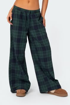 PRODUCT INFO Loungewear pants Wide leg Adjustable tie waistband Plaid patterned fabric Cotton, Polyester Model wears size S Model height is 5'8 Item care: Wash with similar color Loose Wide Leg Pants, Wide Leg Lounge Pants, Long Trousers, Pj Pants, Plaid Pants, Vintage Casual, Casual Trousers, Plaid Print, Lounge Pants