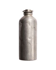 an old metal bottle is shown on a white background with clippings to the bottom