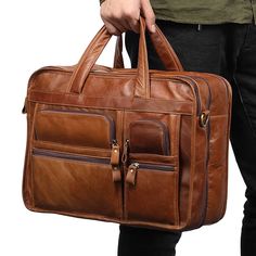 Upgrade your work bag with the Business Messenger Bag Genuine Leather Large Capacity Briefcase. Made of durable and stylish genuine leather, this bag can comfortably fit an A4-sized document folder, laptop, tablet, and other essentials. Leather Briefcase Men Business, Office Bags For Men, Black Leather Briefcase, Leather Briefcase Bag, Large Travel Bag, Leather Briefcase Men, Laptop Shoulder Bag, Leather Laptop Bag, Briefcase For Men