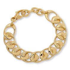 Soave Oro 14K Gold Electroform Curb Link Chain 7" Bracelet  Crafted from 14K yellow gold electroform over resin, this oversized curb-link chain bracelet makes a bold, stylish statement on your wrist any time.       Approx. 7"L x 1/2"W with 1" extender; fits 6-3/4" to 7-1/2" wrist     14K yellow gold electroformed over an inner core of resin     Lobster claw clasp Modern Jewelry With Curb Chain Oval Link, Modern Jewelry With Oval Link Curb Chain, Modern Gold-tone Bracelet With Chunky Chain, Modern Yellow Gold Bracelet With Chunky Chain, Modern Yellow Gold Chunky Chain Bracelet, Modern Yellow Gold Chunky Chain Jewelry, Modern Gold-tone Chunky Chain Bracelet, Gold-tone Chain Link Jewelry With Polished Finish, Yellow Gold Cuban Link Bracelet With Chunky Chain