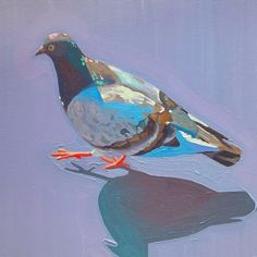 a painting of a bird sitting on the ground