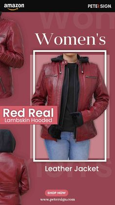 Women Outfits Cheap Red Hooded Winter Jacket, Affordable Red Women's Outerwear, Luxury Fitted Red Outerwear, Luxury Red Leather Jacket For Fall, Cheap Red Women's Outerwear, Luxury Red Leather Jacket For Biker Events, Luxury Red Classic Leather Jacket, Luxury Women's Red Biker Jacket, Luxury Red Biker Jacket For Motorcycle Events