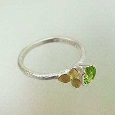 Hydrangea Stacking Ring Sterling Silver by PatrickIrlaJewelry, $194.00 Gold Flower Ring, August Birthstone, Botanical Jewelry, Peridot Gemstone, Peridot Ring, Green Peridot, August Birth Stone, Gold Floral, Flower Ring