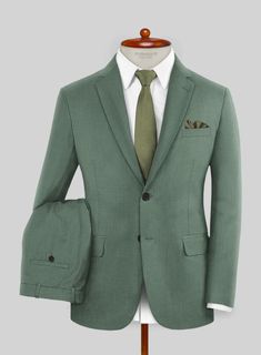 Green Wool Suit With Suit Collar, Fitted Green Wool Suit, Green Fitted Wool Suit, Green Suiting Fabric Sets For Workwear, Green Tailored Suit For Formal Occasions, Green Suits With Welt Pockets For Semi-formal Occasions, Semi-formal Green Suits With Welt Pockets, Green Semi-formal Suits With Welt Pockets, Green Wool Blazer For Semi-formal Occasions