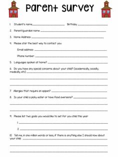 a parent survey form with the words parent survey written in red and black on it