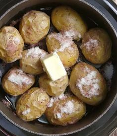 cooked potatoes with butter and powdered sugar in the slow cooker, ready to be eaten