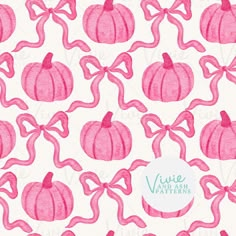 pink watercolor pumpkins and bows on white background with the word vine designs written below