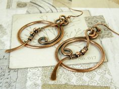 Two Piece Hanging Movement Earrings, Copper Wire Wrapped Hoop Earrings, Hammered, Rustic Hoop Earrings, Boho Earrings, 7th Anniversary Gift - Etsy